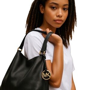 Michael Kors Relaxed Black Soft Pebbled Leather Handbag with Emblem